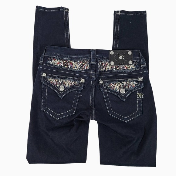Miss Me Denim - Miss Me Signature Skinny Jeans Mosaic Flap Pocket Dark Wash 26